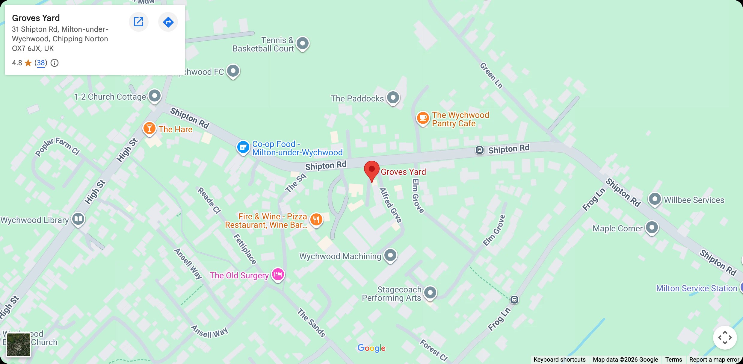 Map showing Equilibrium at Groves Yard, Shipton Road, Milton-under-Wychwood